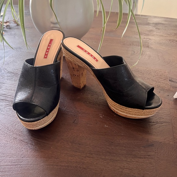 PRADA 36.5 Heel, slide, clog, espadrille cork, rope, leather.mule. - Picture 2 of 14